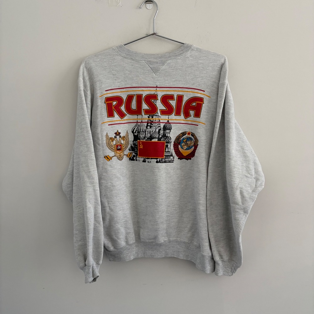 Vintage Galt Sand Russia Graphic Sweatshirt Grey Large Mens 90s Streetwear